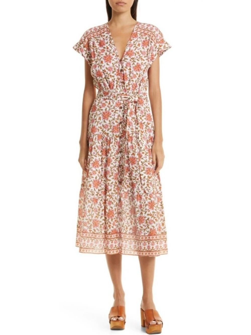 Veronica Beard Lexington Garden Floral Print Cotton Midi Dress Sz 8 Belted Lined - Picture 2 of 11